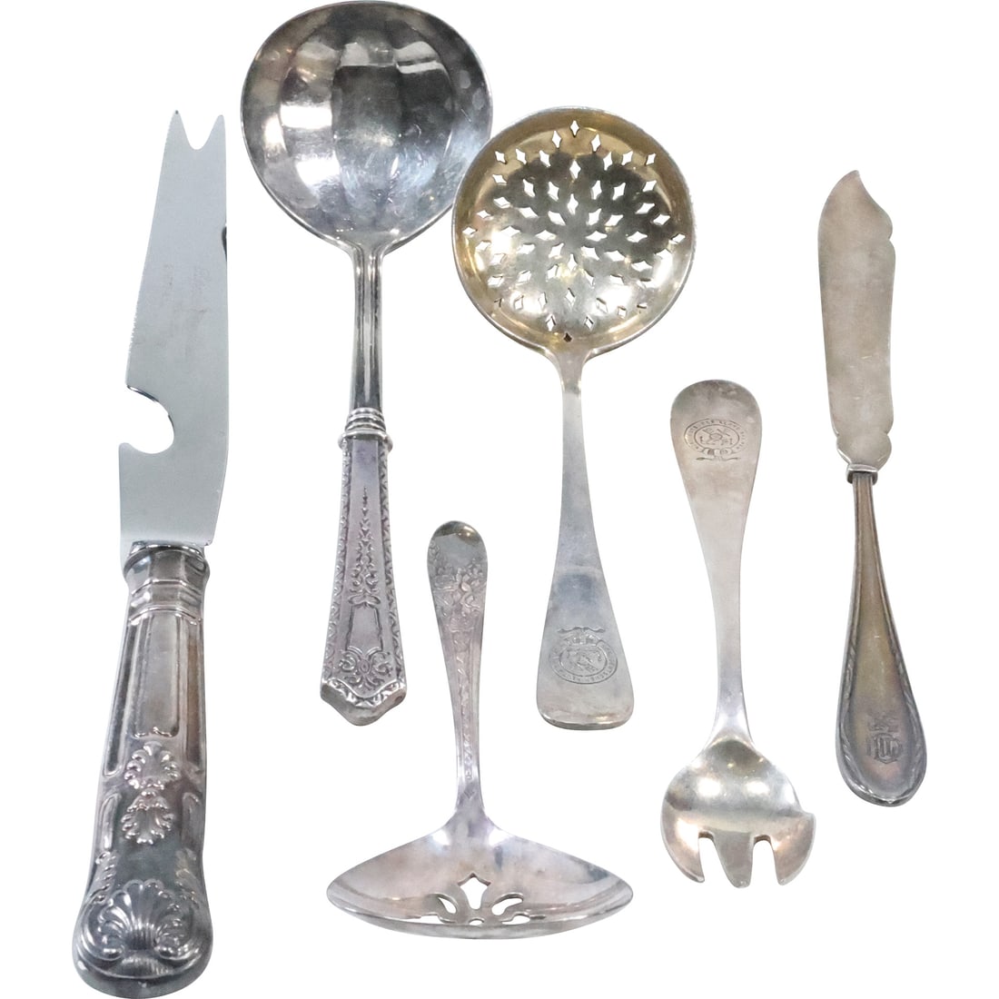 6 Assorted Serving Pieces: Sterling Handle Small Spoon Ladle; Sterling Slotted Spoon; Sterling (1 of 20)