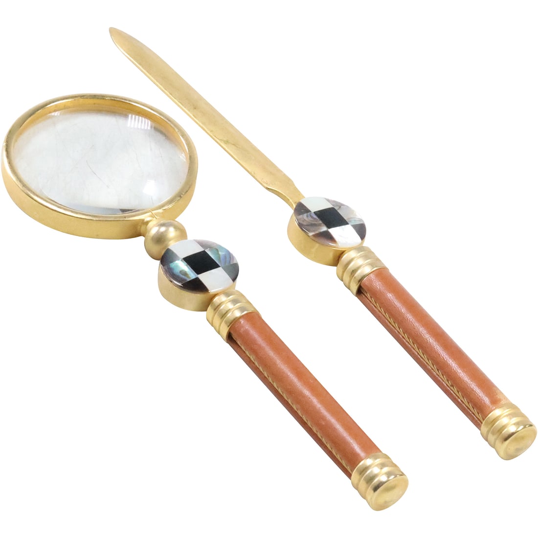 [2] Brass with Mother-of-Pearl Black Onyx Abalone Handles Magnify & Letter Opener (1 of 19)
