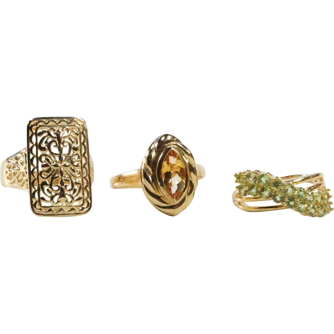 3 Assorted .925 Sterling Silver Gold Vermeil Rings: .925 Silpada with 18 Peridots size 9; .925 Fancy (1 of 20)