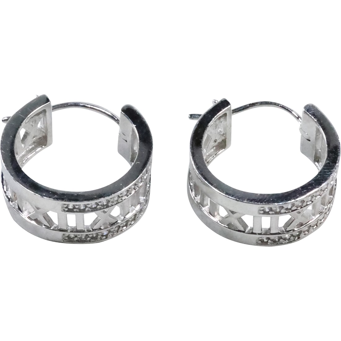 .925 Sterling Silver CZ Tiffany Style Hoop Earrings 3/4 in. x 3/8 in. (1 of 14)