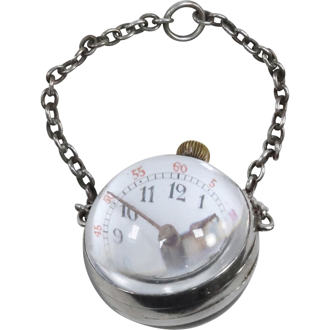 Sterling Silver Globe Watch 1 1/8 in. diameter on Chain, not working (1 of 13)