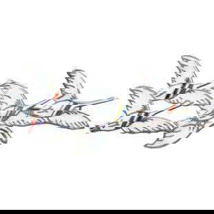Sterling Silver Enameled Flying Geese Pin, Erik Magnussen Eneret Denmark 2 1/2 in. x 1 1/8 in.: Sterling Silver Enameled Flying Geese Pin, Erik Magnussen Eneret Denmark 2 1/2 in. x 1 1/8 in; Erik Magnussen was a Danish silversmith and designer. He was from 1925 to 1939 based in the United States
