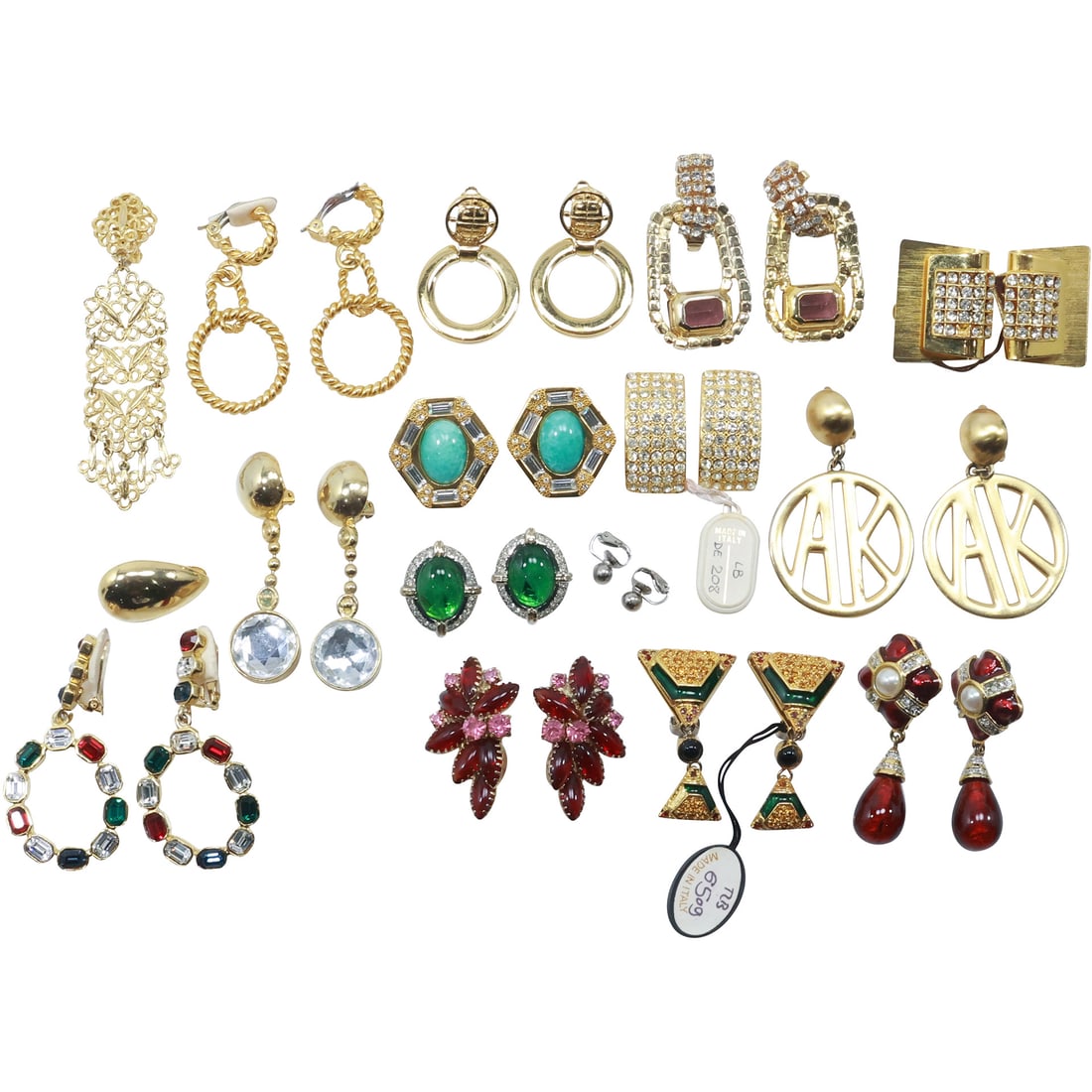 16 Pairs Assorted Costume Jewelry Fashion Earrings - Big Variety: 16 Pairs Assorted Costume Jewelry Fashion Earrings - Big Variety. Names as Anne Klein, Laura Biagotti, Givenchy, average size 1 1/4 in.