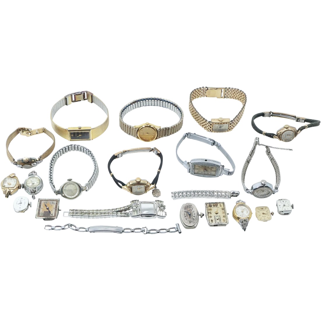 Assorted Grouping Watches and Watch Parts: Waltham 10K RGP with 4 Diamonds; Gruen 10K RGP; (1 of 20)