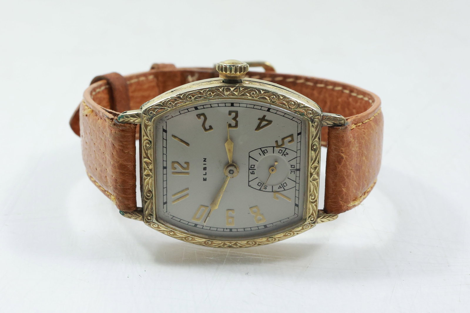 14K [GP ?] Elgin with Date Star Watch Case Co. Steller Tri Fold with Leather Band Wristwatch (1 of 20)