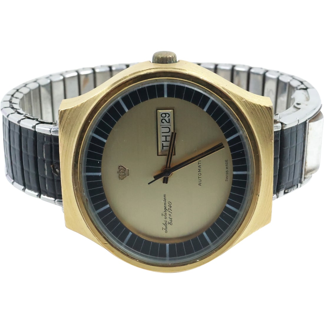 Jules Jurgensen Men's Swiss Wristwatch, Automatic H-79-303 Dual Calendar, Speidel Band (1 of 15)