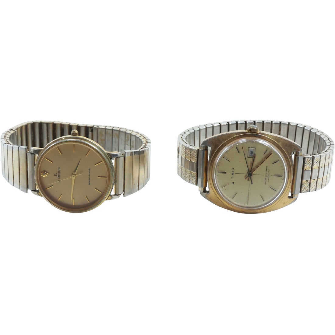 [2] L E Chateau 18K GP Genuine Diamond 2011M Wristwatch & Timex with Date Wristwatch: [2] L E Chateau 18K GP Genuine Diamond 2011M Wristwatch & Timex with Date Wristwatch self winding.