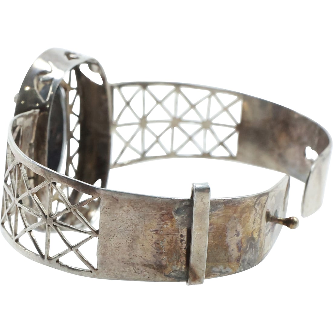 .925 Sterling Silver Cable Design Cuff Bracelet with Triangular Black Onyx, 2 3/4 in. x 2 1/2 in.: .925 Sterling Silver Cable Design Cuff Bracelet with Triangular Black Onyx, 2 3/4 in. x 2 1/2 in.
