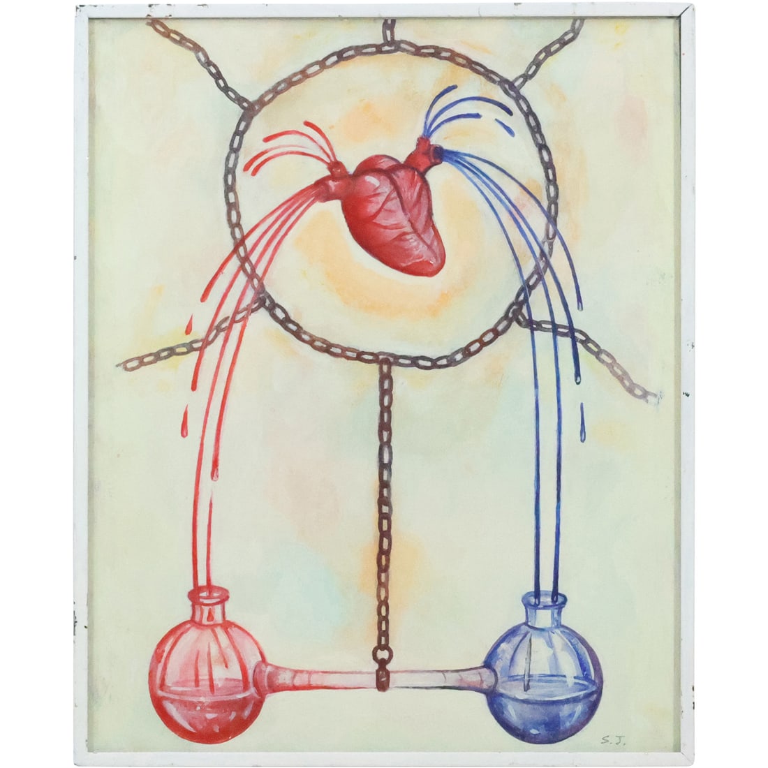 Steven Jennis, American, Oil on Board Painting "Pumping Heart", Signed, Framed: Steven Jennis, American, Oil on Board Painting "Pumping Heart", Signed, Framed. Well Listed American Artist, Provenance: Acquired Directly From the Artist. size: 10 x 8, 10.25 x 8.25 outside frame. AS
