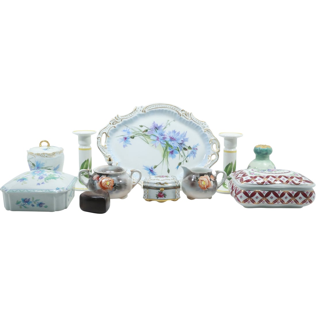 Estate Grouping of 11 Assorted Pieces of Fine Porcelain Dresser Items, Boxes, Sugar, Creamer (1 of 20)