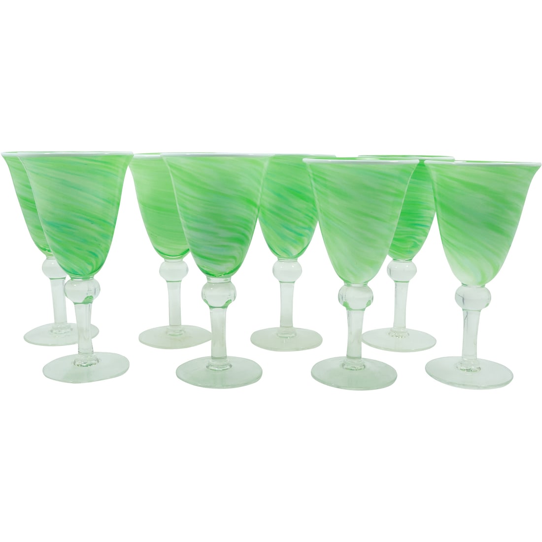 Set of 8 Green Swirl Art Glass Stemmed Goblets 7.75 in. x 4 in. (1 of 20)