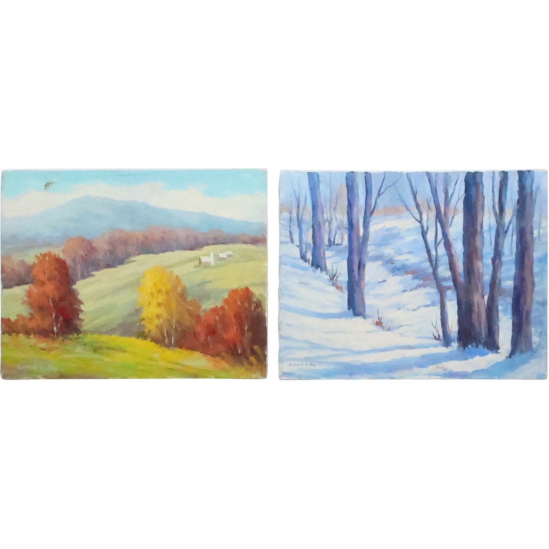 2 Richard G Ray, Oil on Canvas Paintings Autumn Landscape & Winter Landscape (1 of 20)