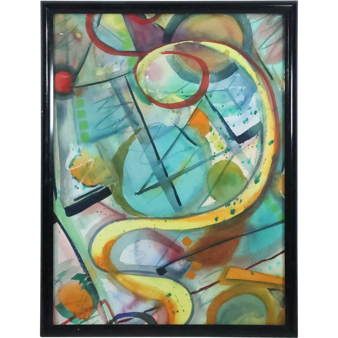 Vintage 20th C. Watercolor Painting Colorful Abstract, Framed (1 of 20)