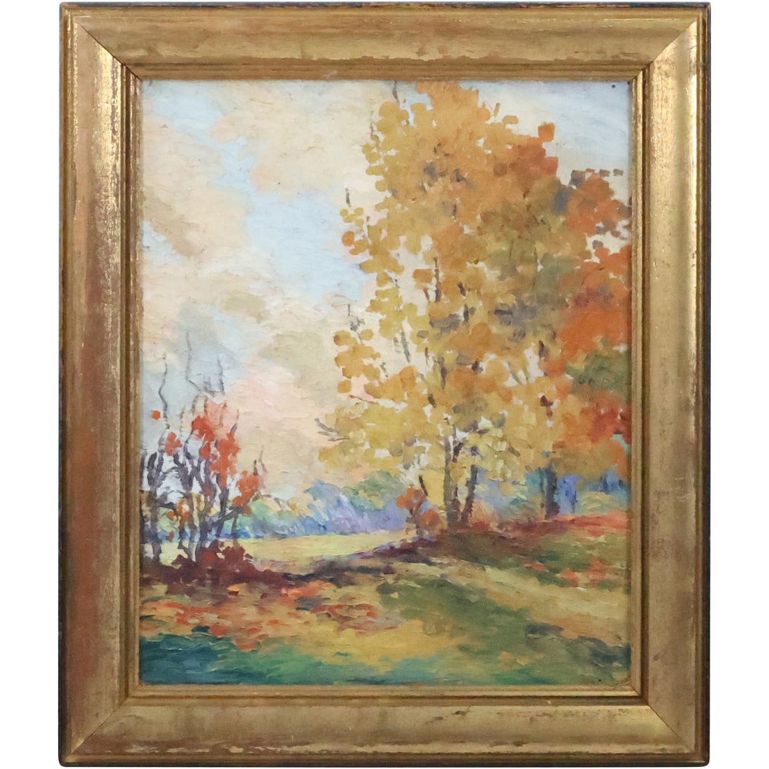 Vintage Oil on Board Painting, Impressionist Autumn Landscape, Framed: Vintage Oil on Board Painting, Impressionist Autumn Landscape, Framed. size: 16 x 13, 19.25 x 16.25 outside frame