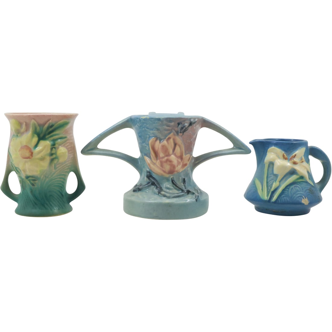 3 Assorted Vintage Roseville Art Pottery Vases with Flowers Pattern (1 of 20)