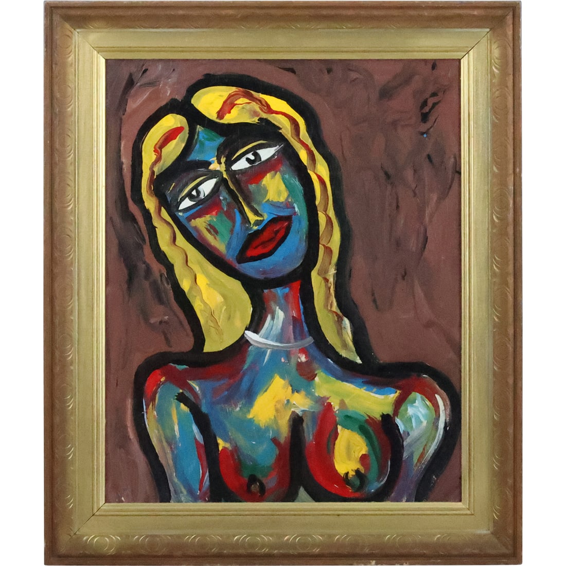 Thomas Pulgini, American, Oil on Board Painting Abstract Portrait of a Woman, Signed, Framed (1 of 20)