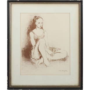 Moses Soyer, Ballet Dancer Original Lithograph, COA on Verso, Signed in Plate , Framed: Moses Soyer, Ballet Dancer Original Lithograph, COA on Verso, Signed in Plate , Framed. size: 12.5 x 10 matte, 18 x 15 outside frame. ASKart: Dedicated to art expression with social-realist themes of