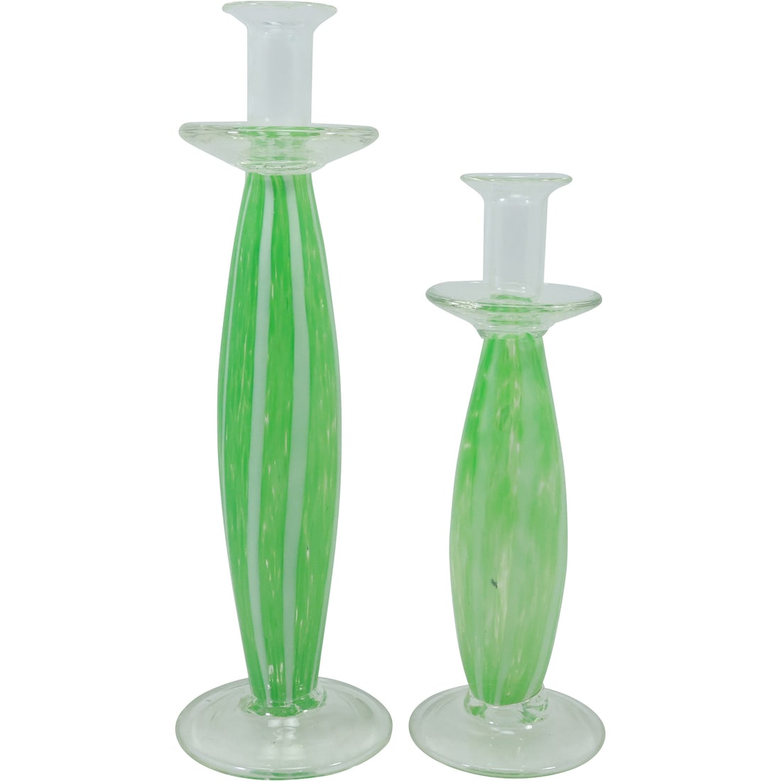Pair of Tall Hand Blown Green Art Glass Candlesticks 13.5 in. x 10.75 in. heights (1 of 18)