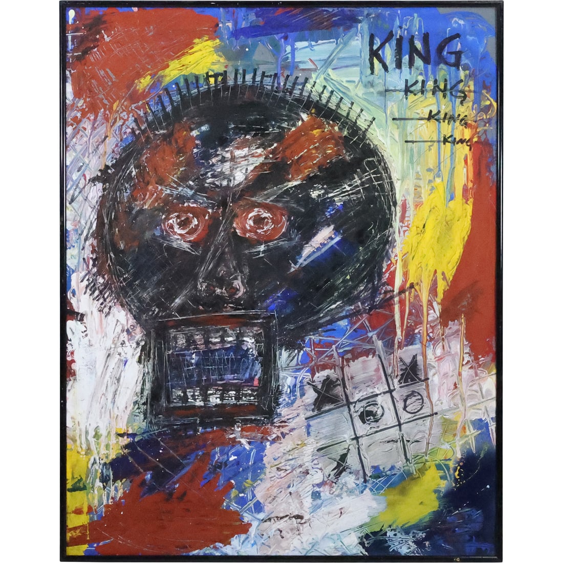 after BASQUIAT, Abstract Skull Face "King" Oil on Board Painting Signed on Verso Luke S. (1 of 20)