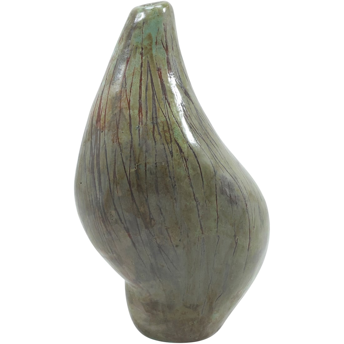 Unusual Gourd Shaped Art Pottery Vase in Green Glaze Patina 10.75 in. height x 5.75 in. wide (1 of 20)