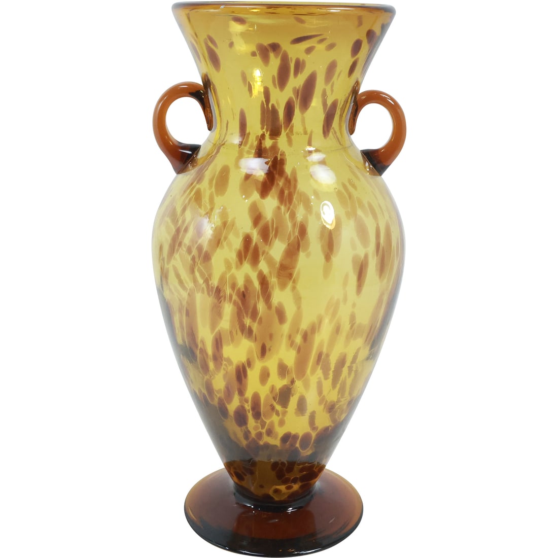 Tortoise Shell Pattern Hand Blown Art Glass Vase with Handles 15.25 in. height x 7 in. wide (1 of 20)
