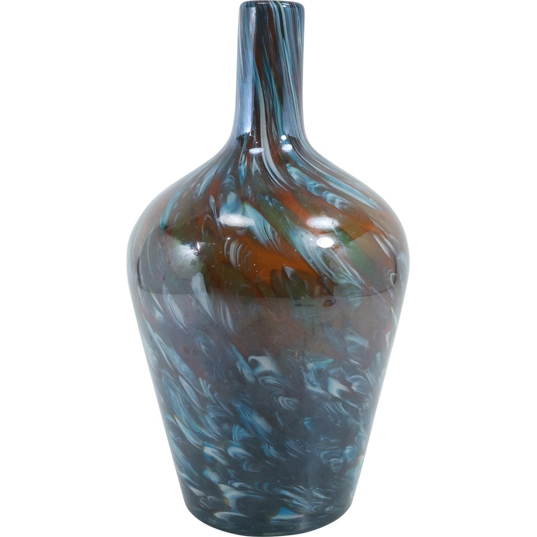 Mid-Century Modern Large Multi Color Brown and Blue Art Glass Bottle Vase 14 in. height x 7 in. wide: Mid-Century Modern Large Multi Color Brown and Blue Art Glass Bottle Vase 14 in. height x 7 in. wide. size: 14x7