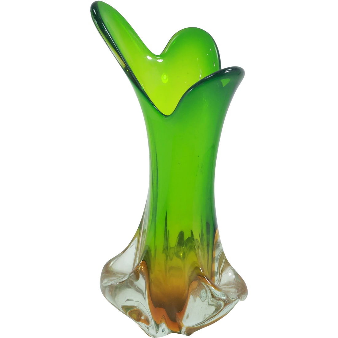 Mid-Century Modern Green Art Glass Flower Form Vase 13.5 inches height x 6.25 in. wide (1 of 20)