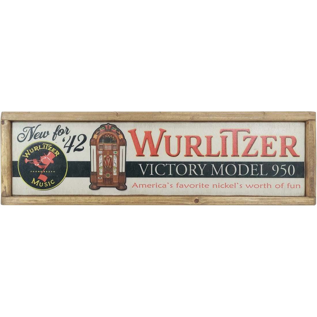 Novelty Printed Wood Advertising Sign: Wurlitzer Juke Box 25.5 in. length x 7.5 in. wide (1 of 20)