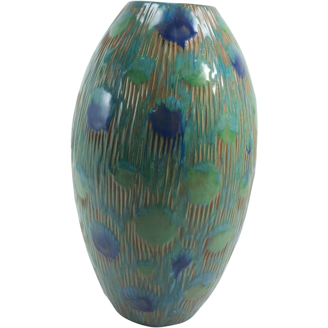 Tall Peacock Statement Studio Art Pottery Glazed Vase 15.5 inches height x 7.5 in. wide (1 of 20)