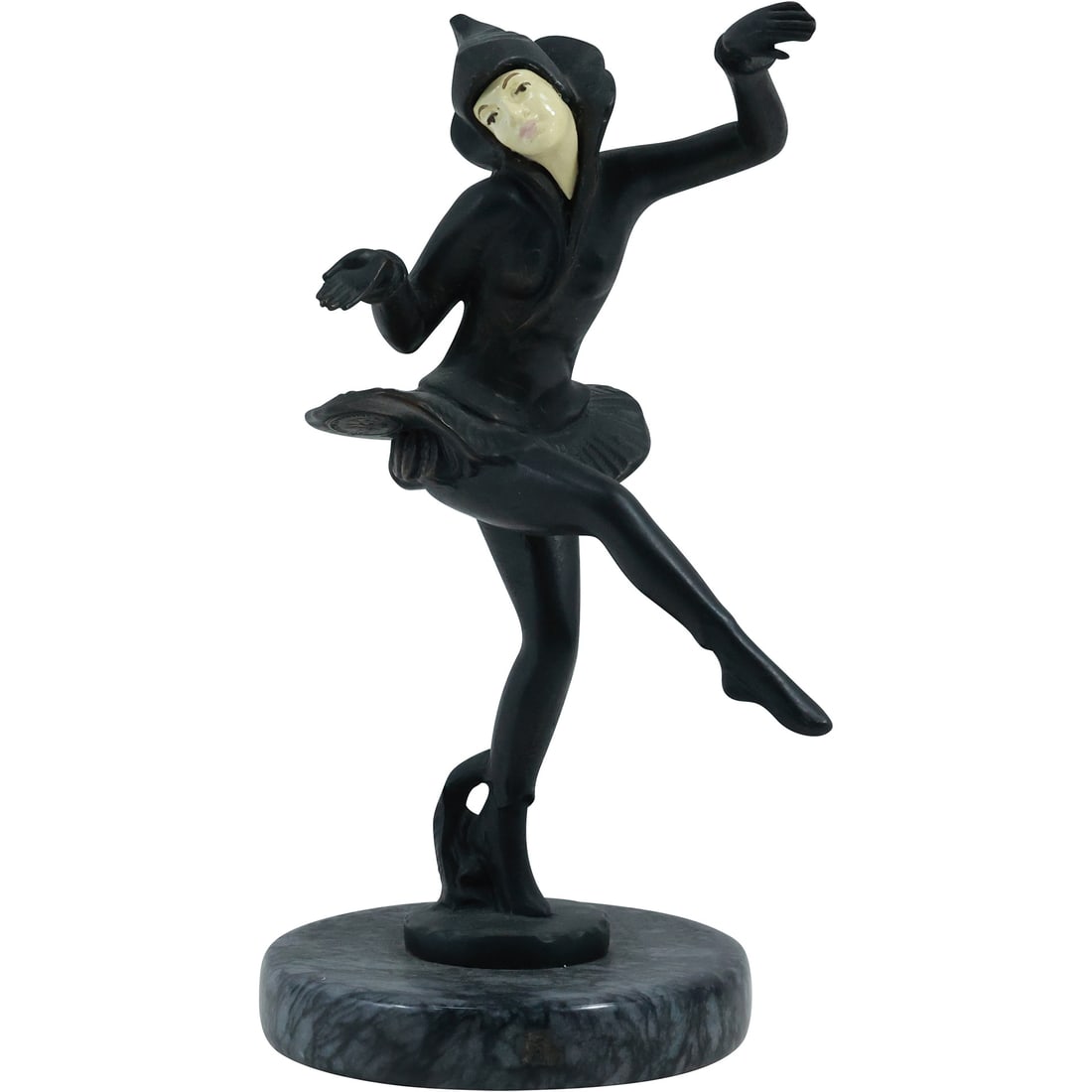 Circa 1920s Art Deco Cast Metal Dancer, Ivorine Face, Mounted on Marble Base 8.5 in. height (1 of 20)