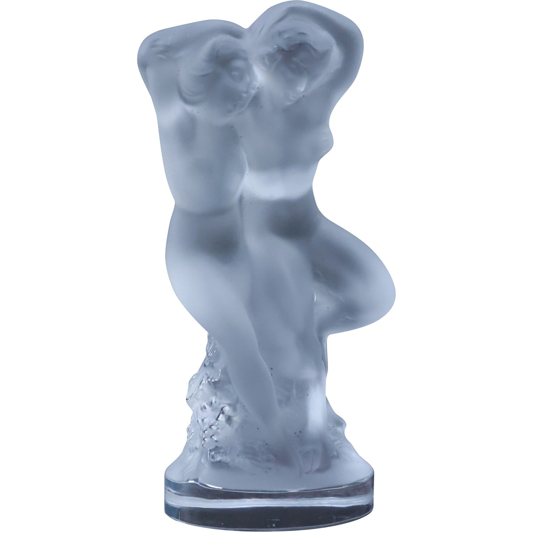 Vintage Lalique 'Le Faune' Art Glass Nude Pan & Diana Figurine, Satin Frosted Glass 5.75 in. height: Vintage Lalique 'Le Faune' Art Glass Nude Pan & Diana Figurine size: 5.75 in. x 2.5 in.