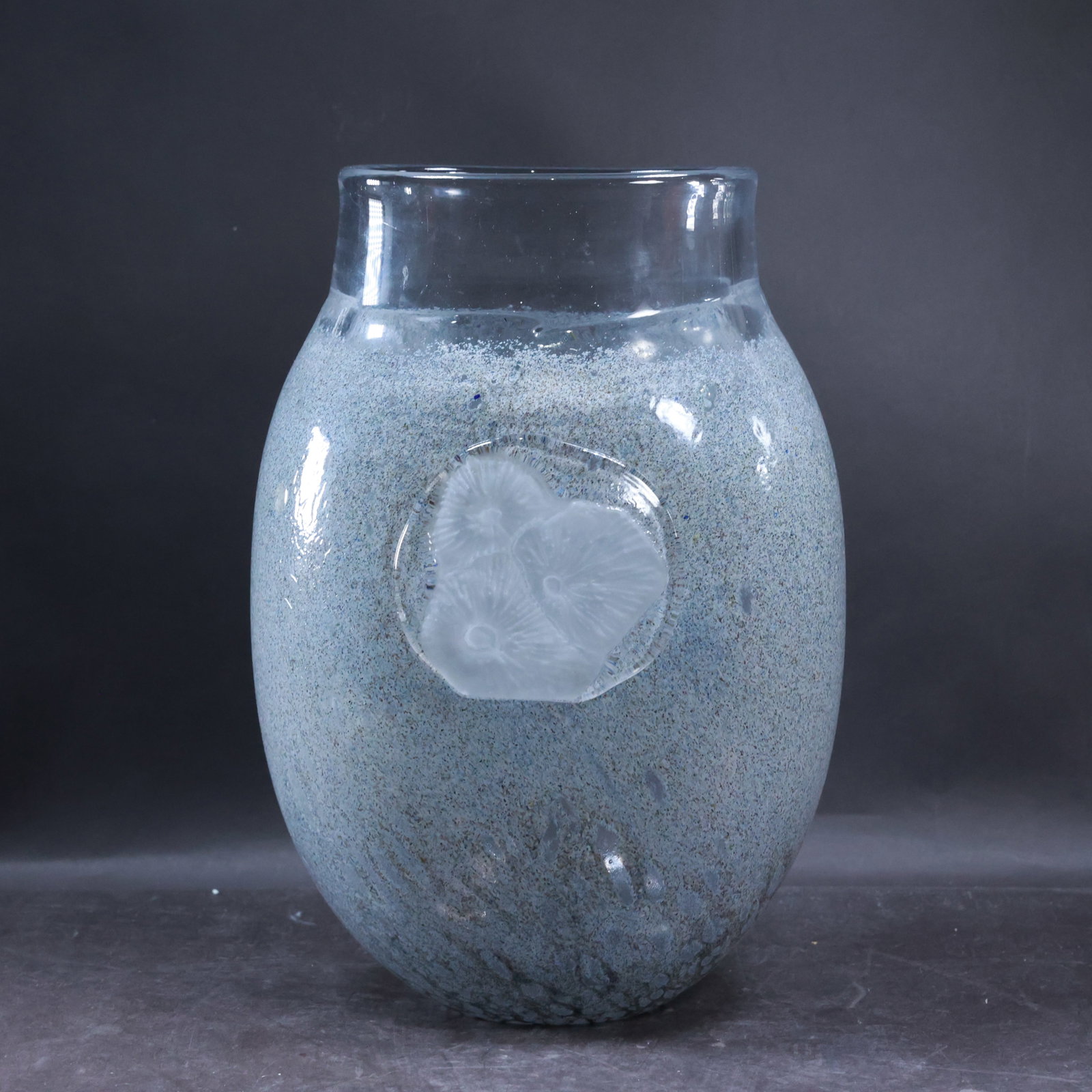 Kosta Boda Kjell Engman Textured Gray Floral Medallion Glass Vase 10.5 in. height x 6.5 in. wide: Kosta Boda Kjell Engman Textured Gray Floral Medallion Glass Vase size: 10.5x6.5