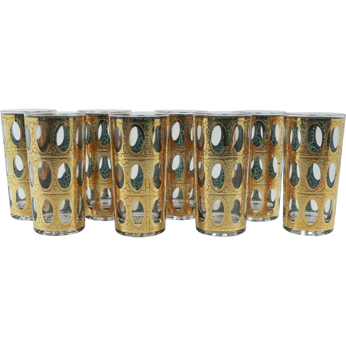 Set of 8 CULVER Mid 20th Century Vintage "Pisa" Crackled 22k Gold Highball Glasses: Set of 8 CULVER Mid 20th Century Vintage "Pisa" Crackled 22k Gold Highball Glasses size: 5.5x2.75
