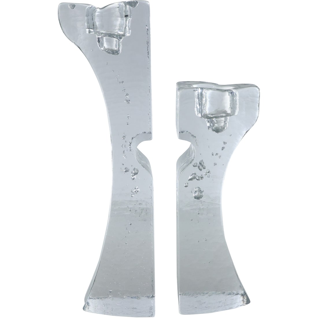 [2] 1970's Modern Art Glass Heart Connect Candle Holders by Kjell Engman for Kosta Boda: [2] 1970's Modern Art Glass Heart Connect Candle Holders by Kjell Engman for Kosta Boda. size: 12.5 in. and 8.75 in. x 3.75 in.