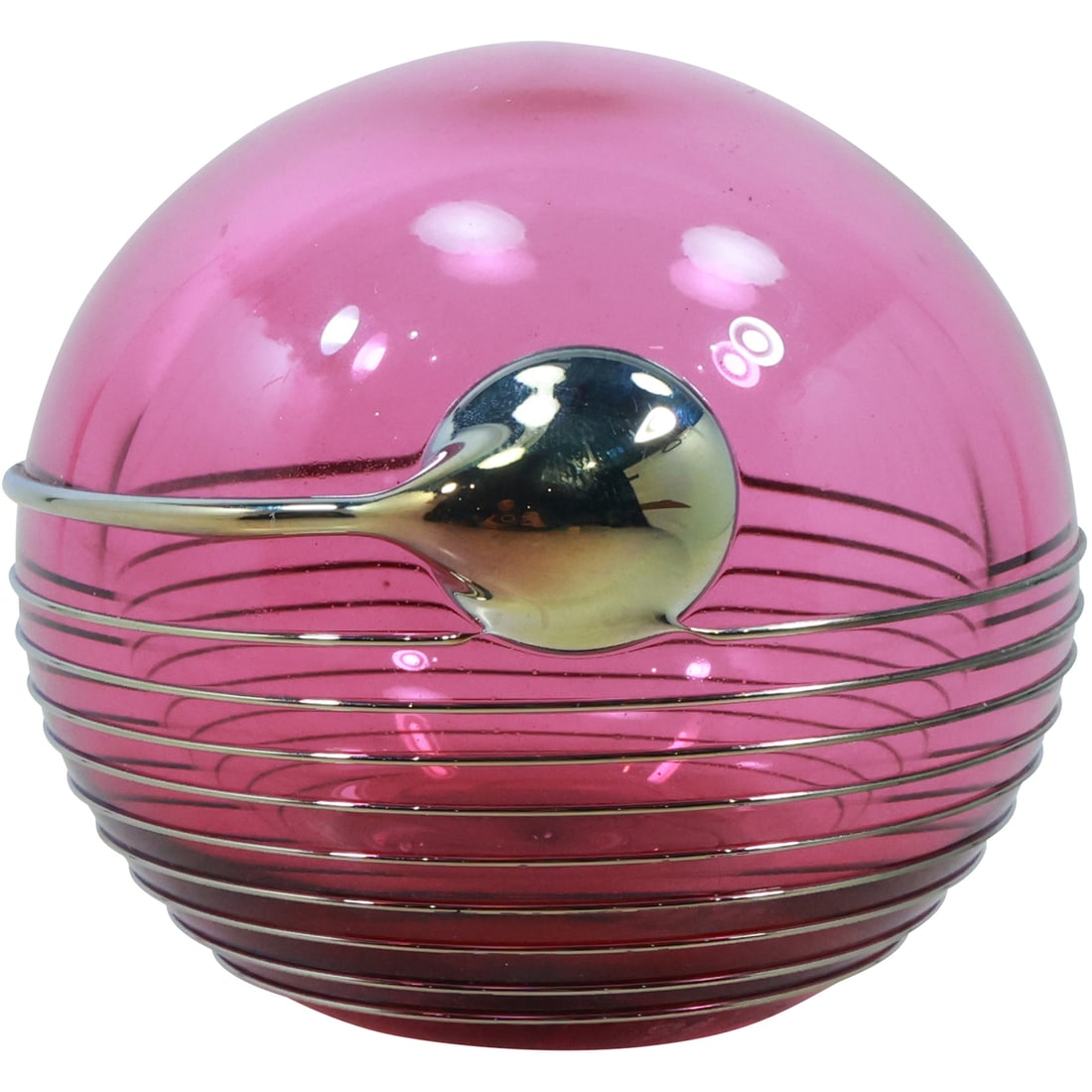 Signed Swirled Art Glass Pink Paperweight with Silver Threading 3.25 in. diameter (1 of 19)