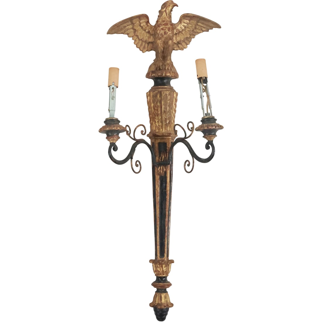 Italian Hand Carved Wood Eagle Electric Wall Sconce with Original Giltwood Patina 25.5 in. length (1 of 20)