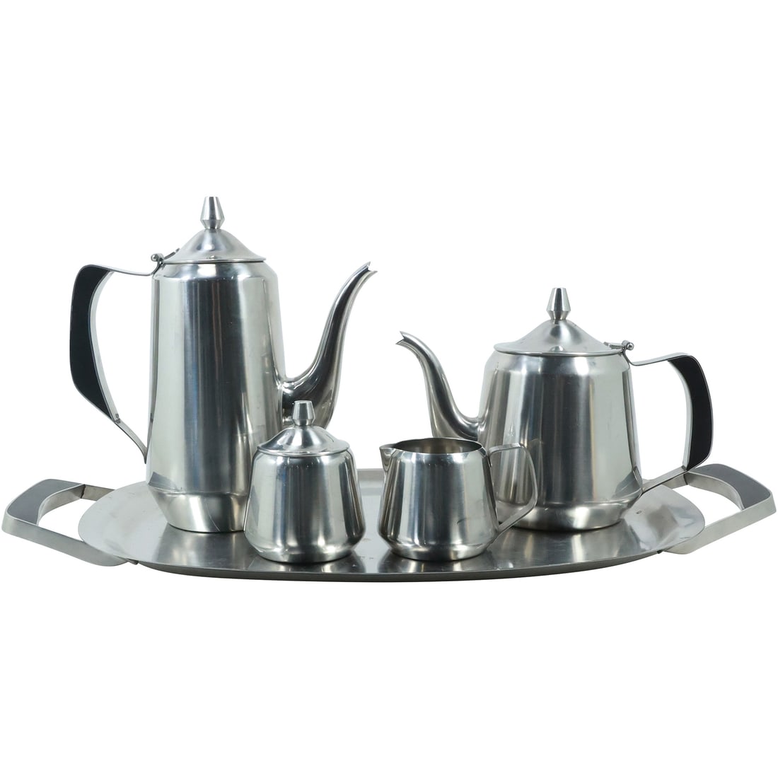 Oneida Stainless Mid Century Modern Coffee and Tea Set with Tray, Sugar Bowl, Creamer (1 of 20)