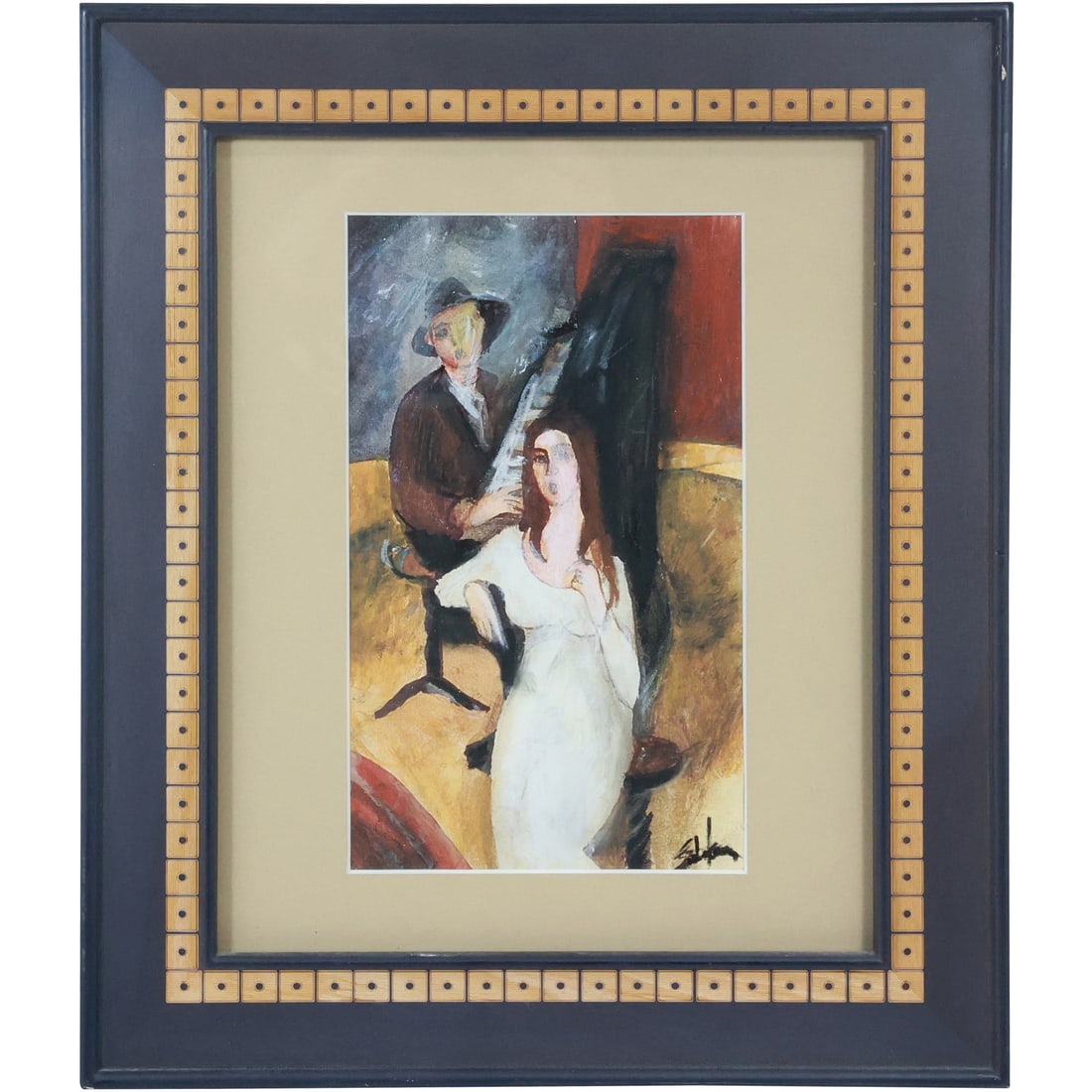 Alla Sadikova, Oil Painting Man Playing Piano and Woman in White Gown, Signed, Framed (1 of 18)