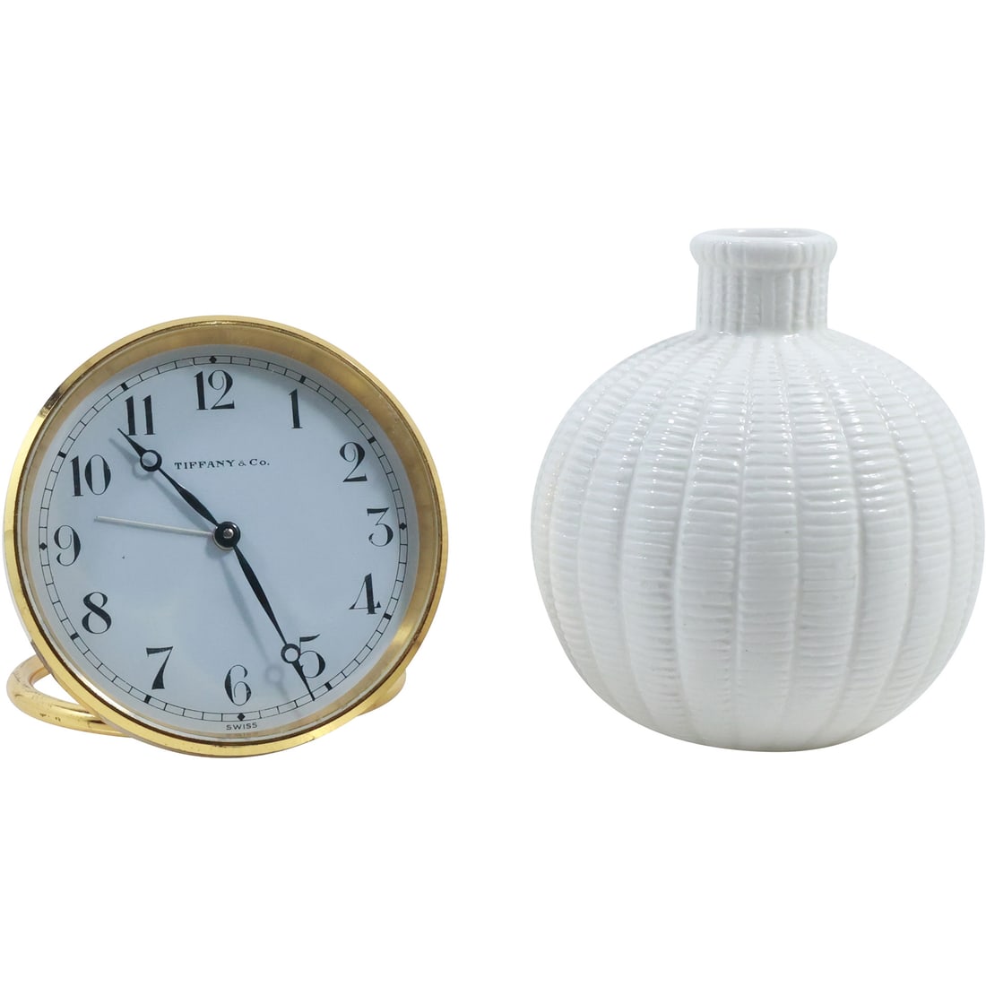 [2] TIFFANY & CO Brass Travel Clock & TIFFANY & CO White Porcelain Vase (1 of 20)