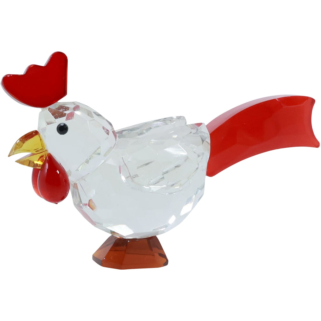 Art Glass Rooster Figure Statue with Faceted Crystal Glass Body and Head 3 in. h. x 5 in. length: Art Glass Rooster Figure Statue with Faceted Crystal Glass Body and Head 3 in. h. x 5 in. length. size: 3x5