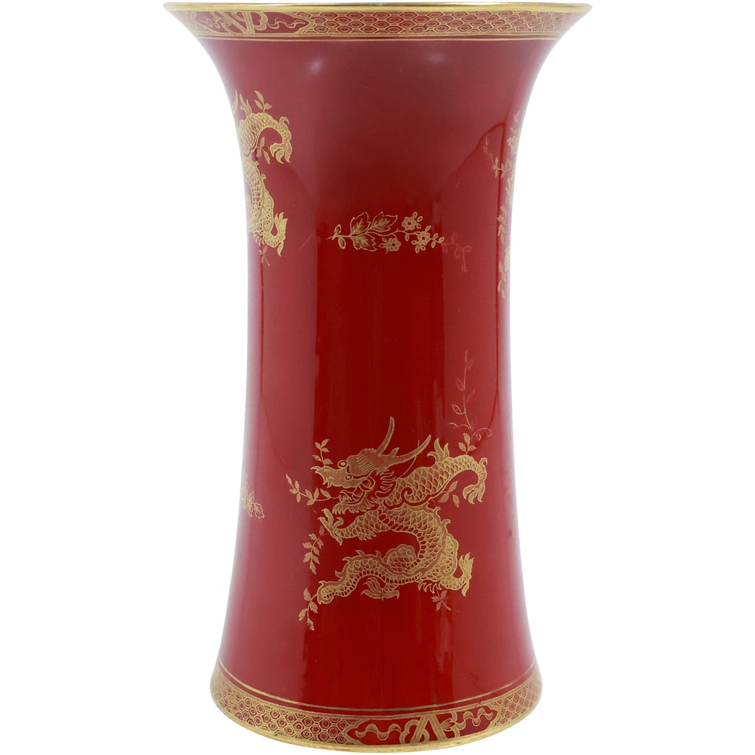 Rare Crown Staffordshire Red Enamel Dragon Vase with Gold Accents 8.25 in. height x 5 in. wide (1 of 20)