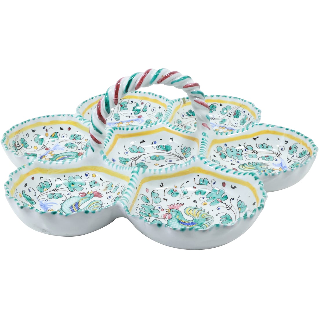 Dervta Italian Ceramic Decorated Divided Dishes Serving Platter with Center Handle 14 in. diam. (1 of 20)