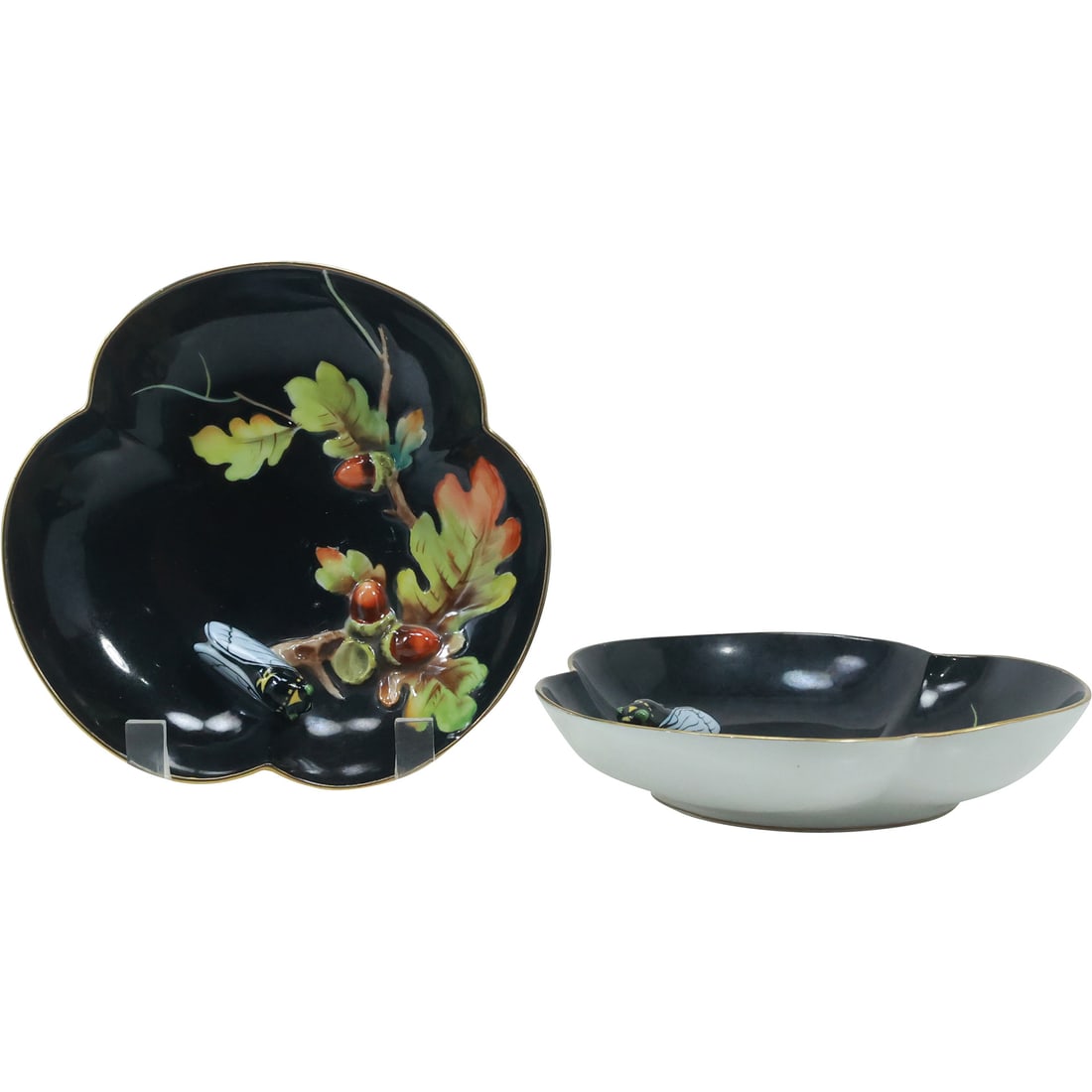 2 NORITAKE Serving Dishes Hand Painted with Dimensional CICADA and ACORNS 7.5 in. dia. (1 of 19)