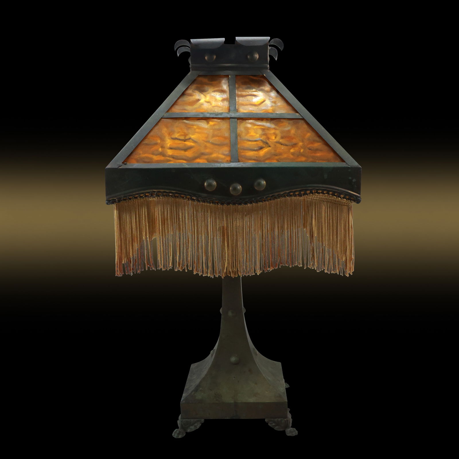 Circa 1920s Arts and Crafts Brass Base and Frame Slag Glass Panels Table Lamp (1 of 20)