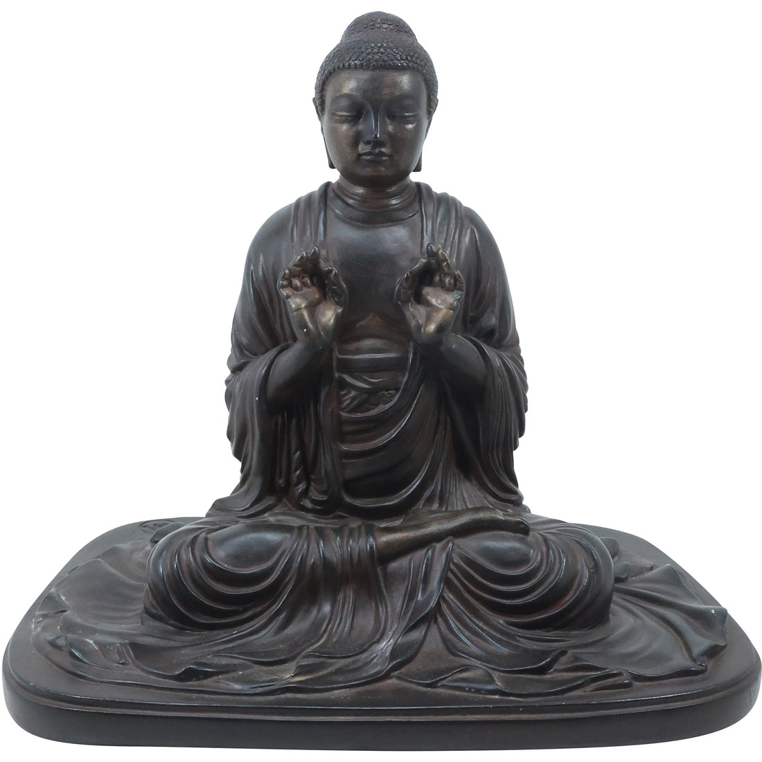 Amida Nyorai Buddha Statue Signed V&V, Hard Plaster Composition 12 in. height x 13 in. wide: Amida Nyorai Buddha Statue Signed V&V, Hard Plaster Composition 12 in. height x 13 in. wide. size: 12x13x9