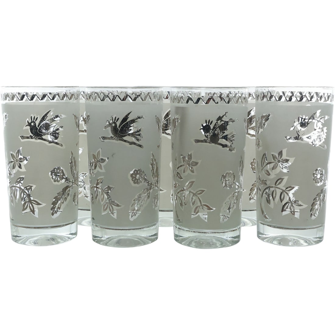 7 Mid-Century Modern Drinking Glasses with Birds, Flowers, Leaves - Barware (1 of 20)