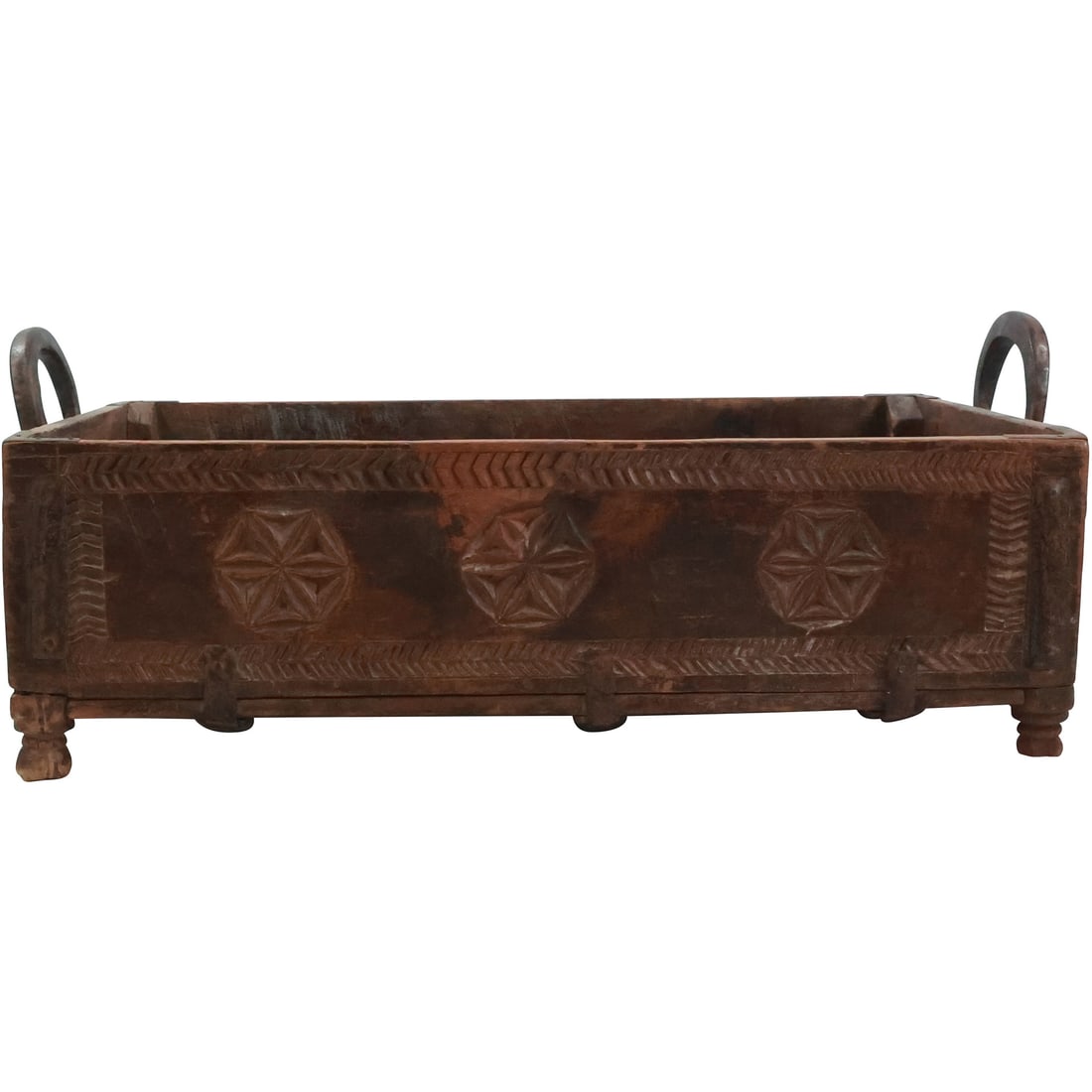 Hand Carved Wooden Trough with Handles 8.5 in. height x 21.75 in. length x 11 in. wide (1 of 20)