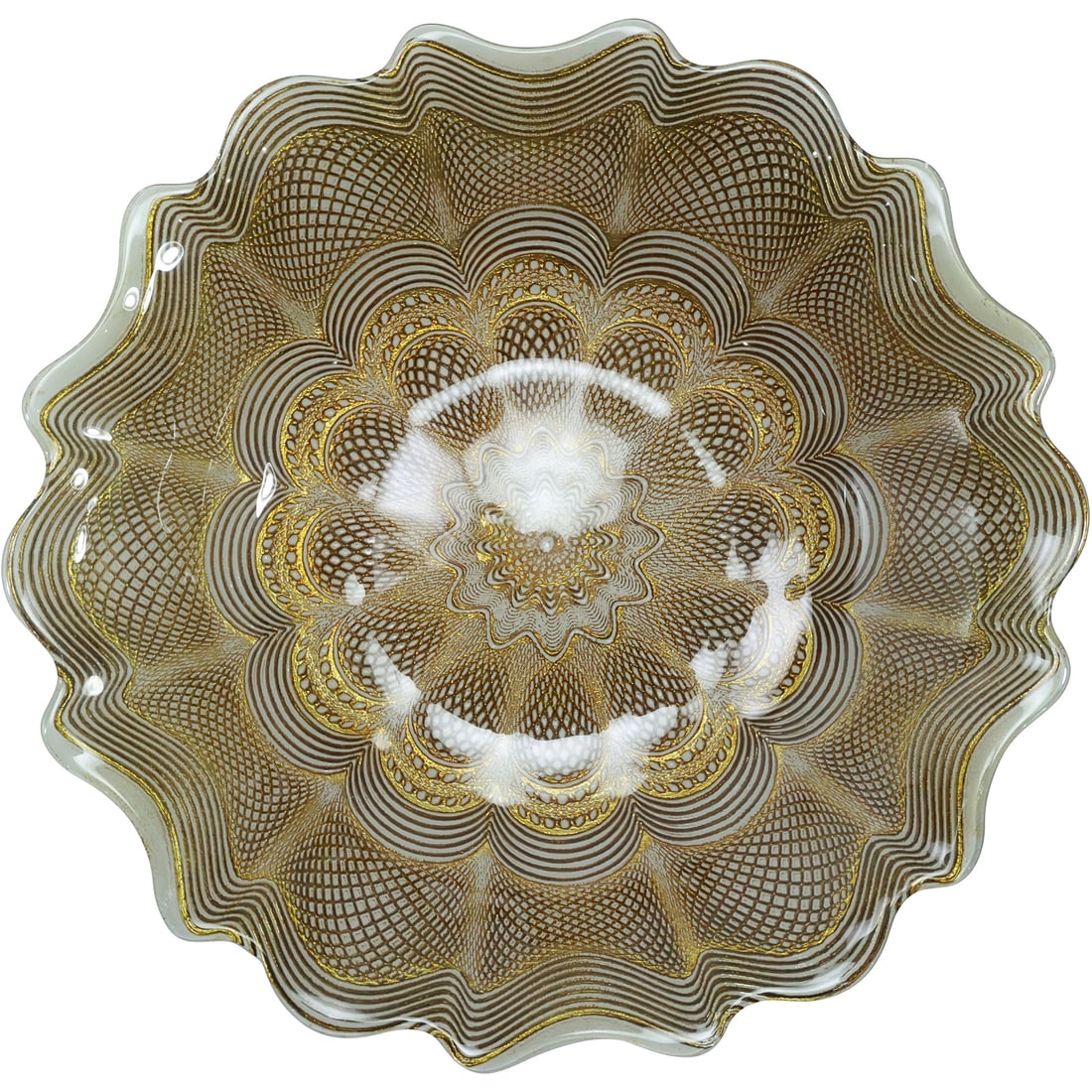 Very Ornate Italian Glass "Lacework" Large Center Bowl 15.75 inches diameter (1 of 19)