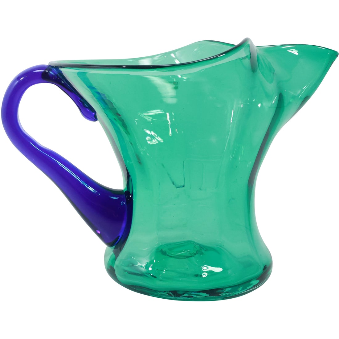 BLENKO Stylish Glass Water Pitcher Green with Cobalt Blue Handle, Original Label 7.5 in. x 10.5 in. (1 of 20)