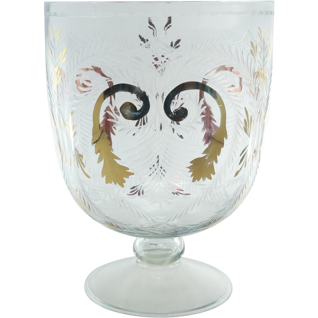 Sinclair Wheel Cut Crystal Glass Vase on Pedestal Base, Hand Painted Accents 13 in. h. x 10 in. w (1 of 20)